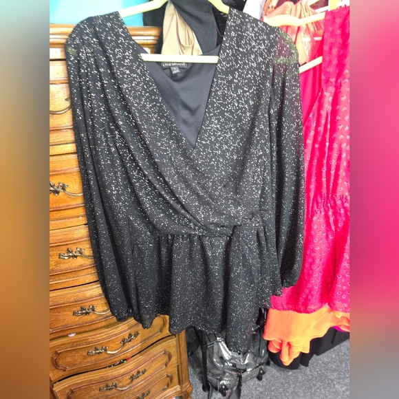 🍂🍁Lane Bryant NWOT Black Draped Foil-Print Faux-Wrap Top Plus Size 20 - Picture 2 of 5